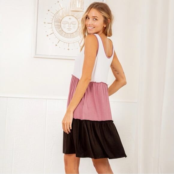 Color Block Sleeveless Swing Tank Midi Dress with Side Pockets - Picture 5 of 8